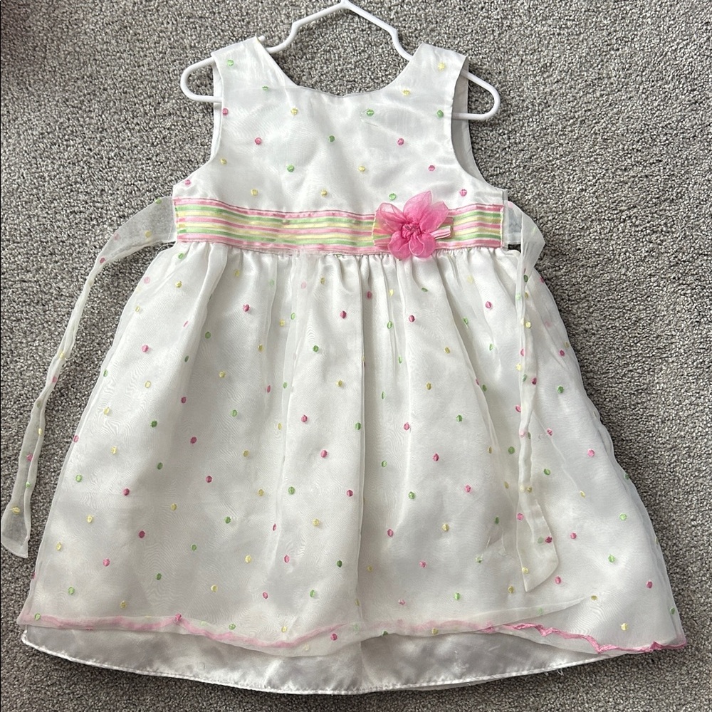 White and Pink Polka Dot Kids Dress